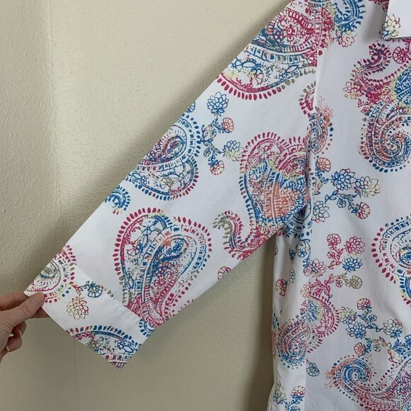 Foxcroft Womens Blouse 16 3/4 Sleeve Button Up Paisley Ivory Shirt Wrinkle Free - Picture 5 of 15